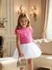 Amazon Nueva Falda Corta Niña Camiseta con Perlas y Mangas Volantes Falda de Princesa Europa y América Versátil Falda Pontón Transfronteriza Niños Pequeños y Medianos