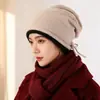 Gorro de Punto Coreano 2025 para Mujer Otoño e Invierno Cálido de Lana Protección para Orejas Color Contrastante Borde Enrollado Gorro de Pelo Gorro de Frío de Gama Alta