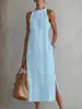 Vestido sin mangas de color liso con retazos de encaje, cuello halter, colección de primavera 2026 para mujer, sitio independiente de Amazon europeo y americano
