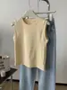 Chaleco de Algodón Puro con Cuello Redondo de Color Dopamina para Mujer, Estilo Básico, Adelgazante, Versátil, Cubre el Cuerpo, Hombro Ancho, Camiseta sin Mangas