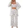 Sourcing transfronteiriço comércio exterior novo seda de leite escovada sexy roupa de casa conjunto de três peças pijama sexy feminino atacado de fábrica