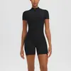 Body de Yoga Cruzado con Cremallera Corta de Manga Corta y Pierna Corta para Mujer, Body Deportivo Ajustado Casual para Fitness, Ropa de Yoga