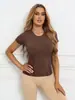 Venta Caliente Europea y Americana Manga Corta Deportiva para Mujer Adelgazante Elástico Transpirable Running Entrenamiento Pilates Fitness Top Yoga