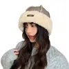 Sombrero Patchwork de Cuero y Lana de Cordero Vintage, Elegante Turbante de Invierno Estilo Urbano con Borde Plegado, Sombrero de Felpa Versátil Casual