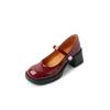 Hace que tus piernas se vean largas y son fáciles de usar.. Zapatos de una sola capa para mujer, Mary Jane de piel auténtica, tacón alto grueso, punta redonda, piel de vaca charol, colección primavera 2023