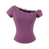 Venta al por mayor comercio exterior transfronterizo para mujer verano 2025 estilo europeo americano costuras encaje hombro diagonal manga corta camiseta chaqueta mujer Z625169