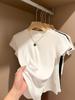 Camiseta Blanca de Manga Corta con Hombro Regular en Stock 2025 Verano Top de Capa Base de Hombro Regular para Mujer Camiseta Slim Acanalada
