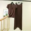 Camiseta de Modal con Cuello en V Verano Delgado Manga Corta Vestido Largo Conjunto de Dos Piezas Casual Talla Grande Ropa para el Hogar Ropa Exterior Conjunto Elegante
