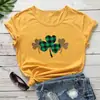 Novo Estilo Moda Feminina Europeia e Americana para Comércio Exterior, Camiseta Solta de Manga Curta com Estampa de Leopardo e Trevo para Comércio Exterior