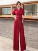 Mono Nuevo de Gama Alta para Mujer de Verano, Elegante y con Estilo, Color Sólido, Cintura Alta, Adelgazante, Cintura con Lazo, Pierna Ancha, Mono Fluido