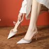 Sandalias de Tacón Alto Apuntadas de Primavera para Mujer, Zapatos de Capa Única con Tacón Fino de Alta Gama, con Pedrería y Cabeza de Montículo de Satén