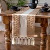 Bandeirinha de Mesa Transfronteiriça Costura Borla Estilo Americano Estilo Simples Luxo Leve High-end Decoração de Mesa Festiva Toalha de Mesa Longa Algodão e Linho