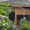 Suporte de Flores em Arco de Ferro Forjado, Treliça em Arco para Rosas Trepadeiras para Jardim Externo, Pátio, Vila com Porta, Treliça para Clematis Trepadeira