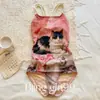 Traje de baño para mujer con diseño de gatito lindo, de doble capa con copas en el pecho, traje de baño de una pieza tipo triángulo adelgazante, traje de baño deportivo de competición profesional para mujer
