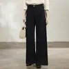Jeans Sudu Nova Cor Azul Profundo com Fixação de Cor Jeans Feminino Solto Cintura Alta Casual Patchwork Tridimensional Calça Wide Leg Calça Longa