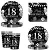 Novos Suprimentos para Mesa de Festa com Tema de Aniversário Preto e Prata Pratos de Papel Descartáveis Preto e Prata Copos de Papel Guardanapos de Papel