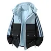 Talla europea cruzada se puede personalizar color exterior bloques de color rayado acolchado de algodón ropa hombres invierno con capucha holgada acolchado de algodón chaqueta pan abrigo hombres