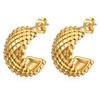 Brincos de Aço Inoxidável 304 Estilo Novo Transfronteiriço Elegantes Padrão de Bolinhas Grade Europeu e Americano Simples Acessórios de Orelha em Forma de C Aço Titânio Ouro 14K para Mulheres