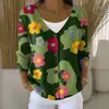 Sudadera con Botones de Cuello en V de Nuevo Estilo Transfronteriza de Manga Larga Otoño e Invierno Moda Impresa en 3D y Personalizada Chaqueta Suelta para Mujer