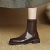 Botas Meia Elástica Quadradas Elegantes Botas Slim Retrô Moda Zíper Salto Médio Robusto Botas Curtas 33-43 Botas de Exportação