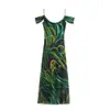 Estilo Europeo y Americano Transfronterizo Aliexpress Comercio Exterior Ropa de Mujer Zr Nuevo Vestido de Tul Estampado con Cuello Cuadrado