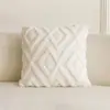 Funda de almohada de color liso con patrón de diamante tridimensional, funda de cojín de felpa color crema para sofá de sala de estar, dormitorio y decoración de cabecera