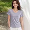 Algodón de Xinjiang/Modal/sedaCamiseta de mascarilla facial sedosa Proporción áurea Cuello en U Manga corta Top para mujer