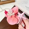 Grampo de Cabelo Pérola com Flor Phalaenopsis Azul, Acessório de Cabelo com Flor Artificial, Ornamento de Cabelo para Atmosfera de Sessão de Fotos, Presilha Lateral