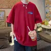 Camiseta de Algodão Pesado de Manga Curta para Homens, Nova Tendência de Verão Estilo Americano Marca Tendência Base Branca Solta Manga Meia-Manga