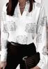 2025 Aliexpress Wish Amazon Primavera Camisa de Manga Comprida Decote V Solta Estampada Camisa Tops para Mulheres