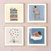 Pinturas Decorativas para Quarto Infantil para Meninos e Meninas Que Amam Ler, Arte de Parede para Quartos e Salas de Estudo, Pinturas de Classe de Interesse Cartoon para Jardim de Infância