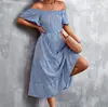 Colección Nueva Primavera/Verano 2026 Wish Sitio Independiente Ebay Bestseller Clásico Vestido a Cuadros Off-Shoulder con Dobladillo Amplio para Mujer