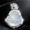 Colgante de Buda de Calcedonia Hielo Blanco Natural Nuevo 2025 con Cadena para Clavícula Buda Sonriente Buda Maitreya Hielo Nuevo Estilo Chino 8136