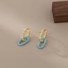 Brincos de fivela oval azul simples e elegantes, com torção dourada, metal, elegante, fresco, clipe de orelha em espiral de mosquito, sem orelhas furadas