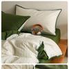 Conjunto de cama de algodão lavado simples escandinavo de quatro peças, colcha listrada de algodão puro, lençóis, conjunto de cama de três peças