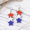 Pendientes de madera de doble cara para mujer con colgante de estrella de cinco puntas, rojo, blanco y azul, para el Día de la Independencia de Estados Unidos y Europa.