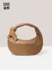 Bolsa de Mão Feminina Versátil e na Moda com Cor Sólida Texturizada, Bolsa em Formato de Chifre, Bolsa Tecida Estilo Dumpling para Comércio Exterior, Bolsa de Ombro/Axila Personalizada
