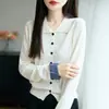 Outono 2026 Novo Estilo Cardigan de Lã Malha Fina com Gola Polo e Lapela Cor Xadrez Bloco de Cores Versátil Suéter Top Feminino