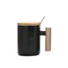 Caneca de Cerâmica com Alça de Madeira Escandinava Copo de Água Literário Copo para Café Leite Presente para Evento de Feriado Logotipo Caixa de Presente