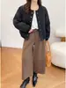 Chaqueta Corta Acolchada de Cuadros de Alta Gama Estilo Coreano para Mujer Otoño Invierno 2026 Cuello Redondo Petite Chaqueta Fina de Algodón Chaqueta Ligera de Algodón Top