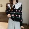 Cardigan Jacket con Cuello Peter Pan 2024 Primavera Nuevo Encaje Empalmado Diseño para Mujer Reductor de Edad Tejido de Manga Larga