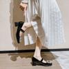 Zapatos planos de punta cuadrada con pedrería para mujer 2023 Verano Nuevo Estilo Tacón grueso medio Charol Una línea Elegantes Mary Jane Zapatos de piel pequeños