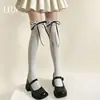 Calcetines de Algodón Puro con Cordones hasta Media Pantorrilla para Mujer, Calcetines de Encaje con Cinta para Primavera y Verano hasta la Rodilla, Calcetines de Pantorrilla Lolita