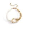 Pulsera Cruzada de Nudo de Cuentas Redondas con Costuras de Perlas Imitación de Personalidad Simple Geometría Nicho Europea y Americana Combinación Total Pulsera de Moda