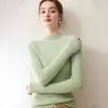 Bai Cai Rong Lançamento Outono/Inverno Primeira Linha Pronta para Vestir Suéter de Tricô com Gola Semidebate e Costela 100% Caxemira Ajuste Slim Malha Versátil