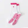 Meias antiderrapantes de comprimento médio para yoga com renda, estampas de coração e laço, silicone antiderrapante, meias esportivas profissionais para fitness e Pilates