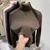 Suéter grueso de punto con forro polar para mujer, cálido, una pieza, top de terciopelo, otoño e invierno, hilo, cuello alto, manga larga, tejido base, ropa interior