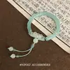 Nuevo Estilo Chino Hoja de Loto Loto Rosa Bambú Pulsera Moda Femenina Dulce Retro Borla Temperamento Pulsera Pulsera