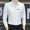 Camisa de Manga Larga Rayada Bordada Elástica de Fibra de Bambú para Hombre, Negocios Ligeros, Cuatro Estaciones, Comercio Exterior Transfronterizo