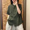 Gola Alta Design de Bolso Verão Novo Versátil Manga Curta Cardigan Liso Emagrecedor Algodão Linho Manga Curta Camisa Top Roupas Femininas